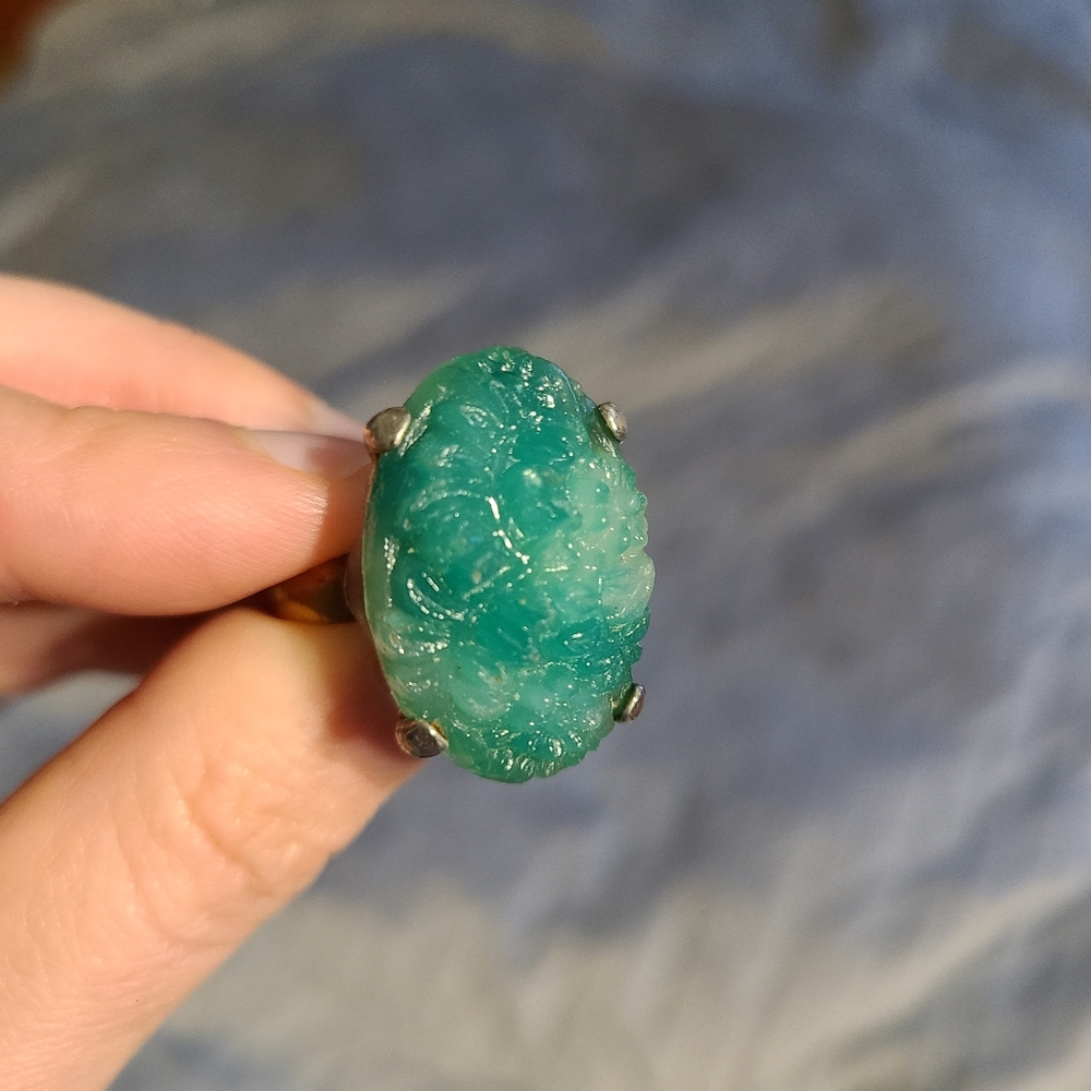 Vintage Jade Carved Cocktail Ring Adjustable